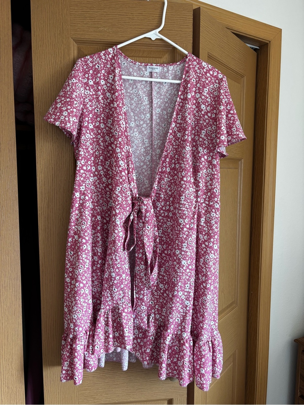Floral Tie-Front Mini Dress in Rose Pink